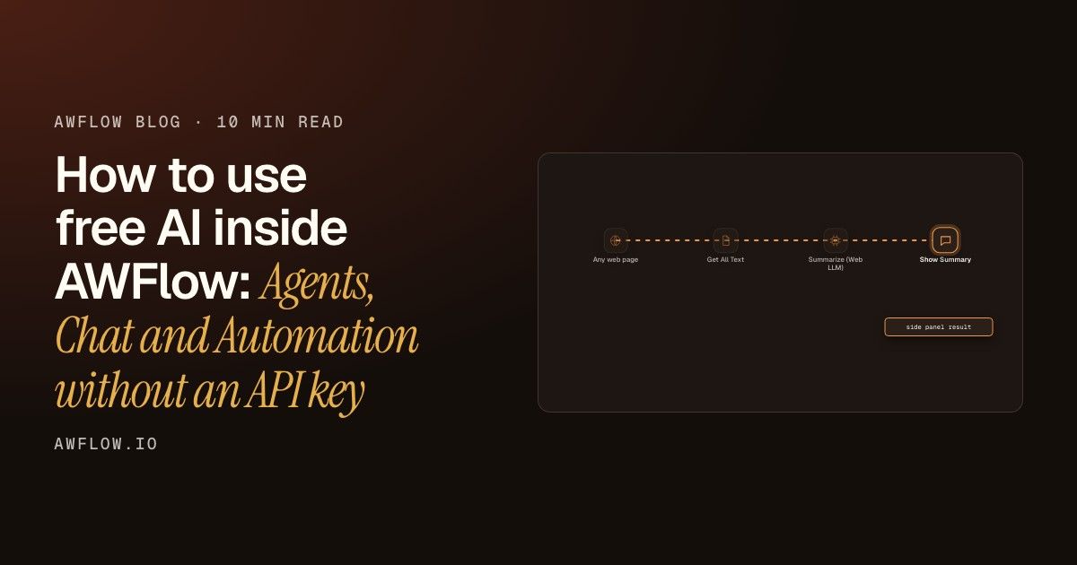 How to use free AI inside AWFlow: Agents, Chat and Automation without an API key