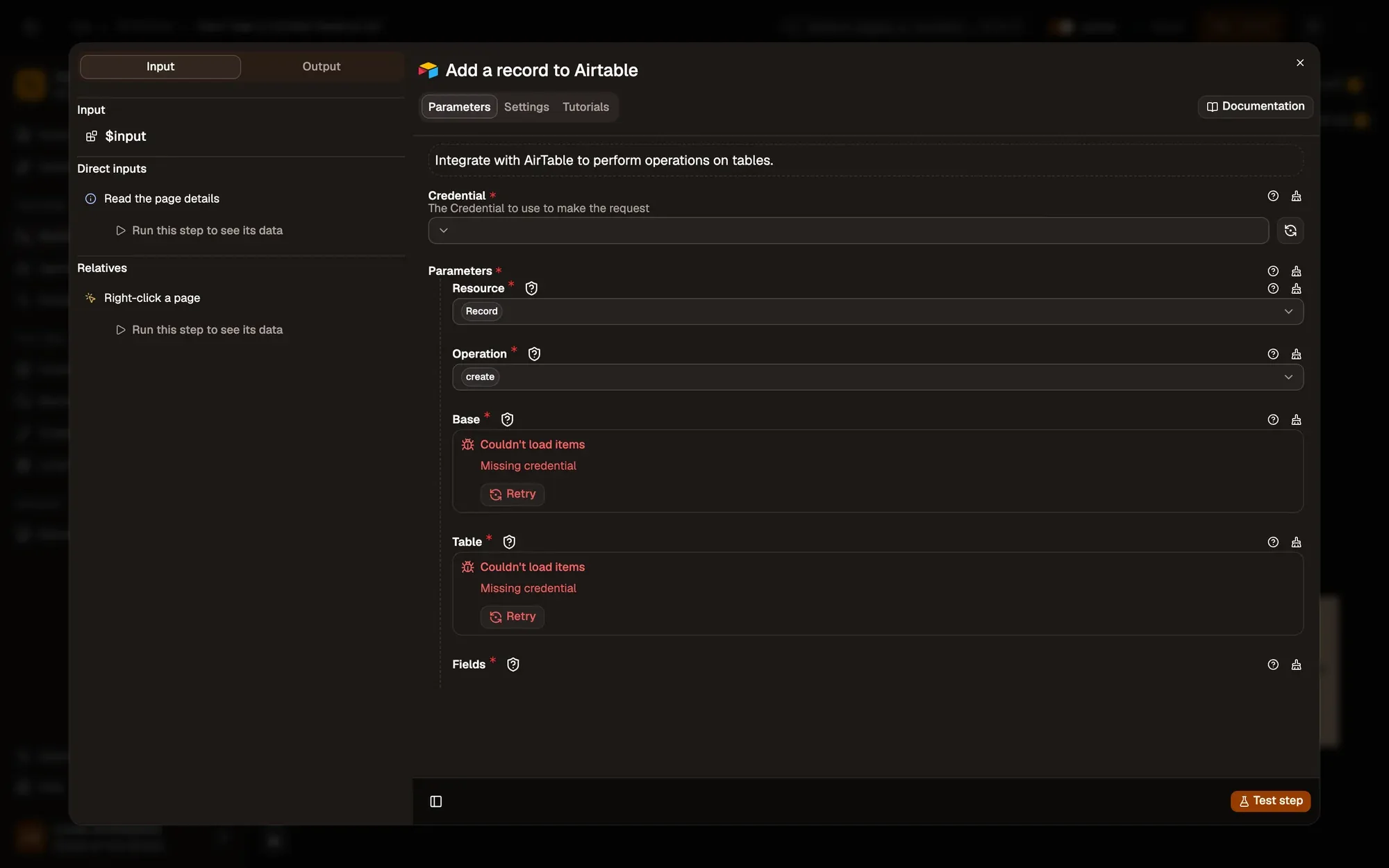 Add a row to Airtable in the AWFlow editor
