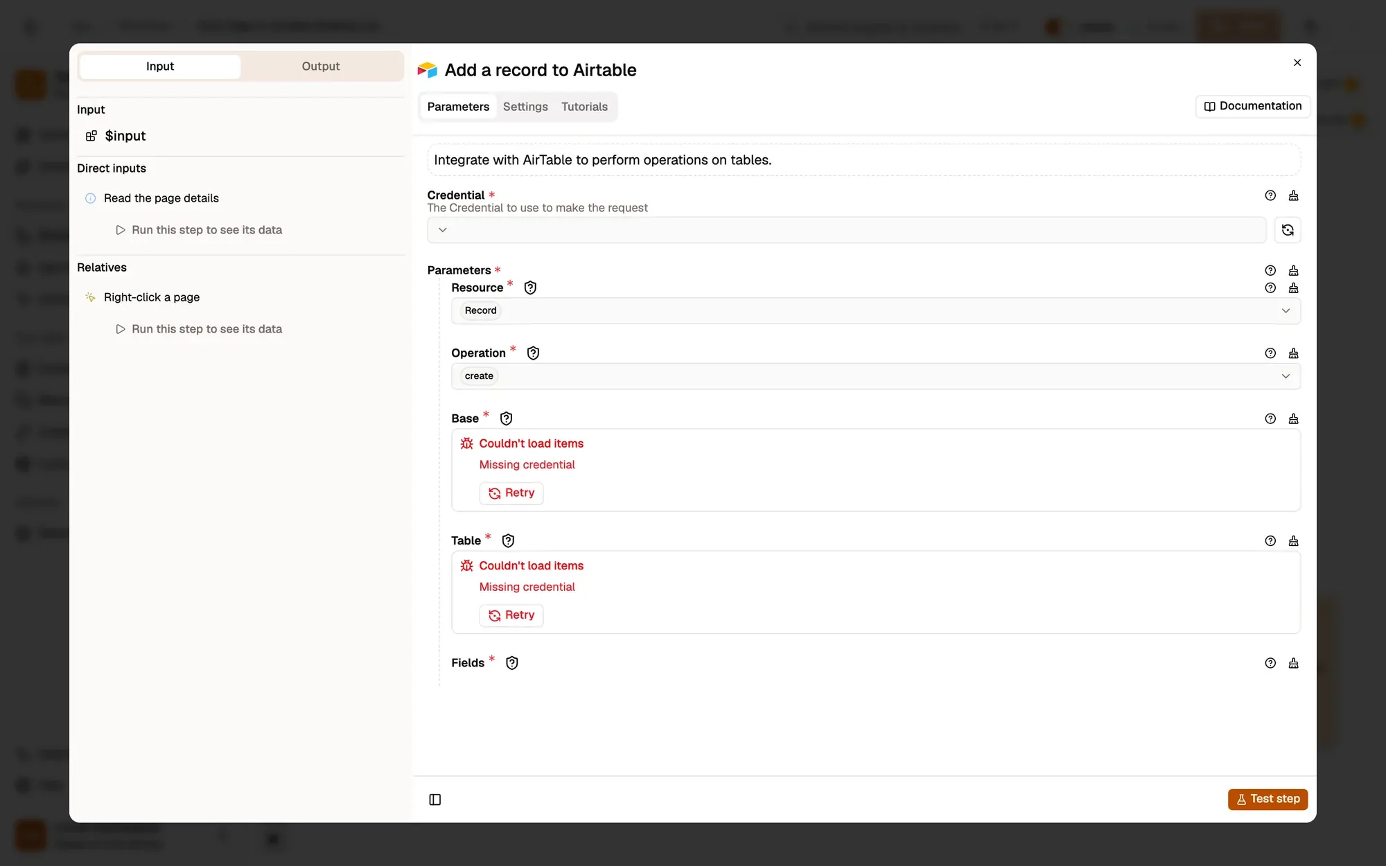 Add a row to Airtable in the AWFlow editor