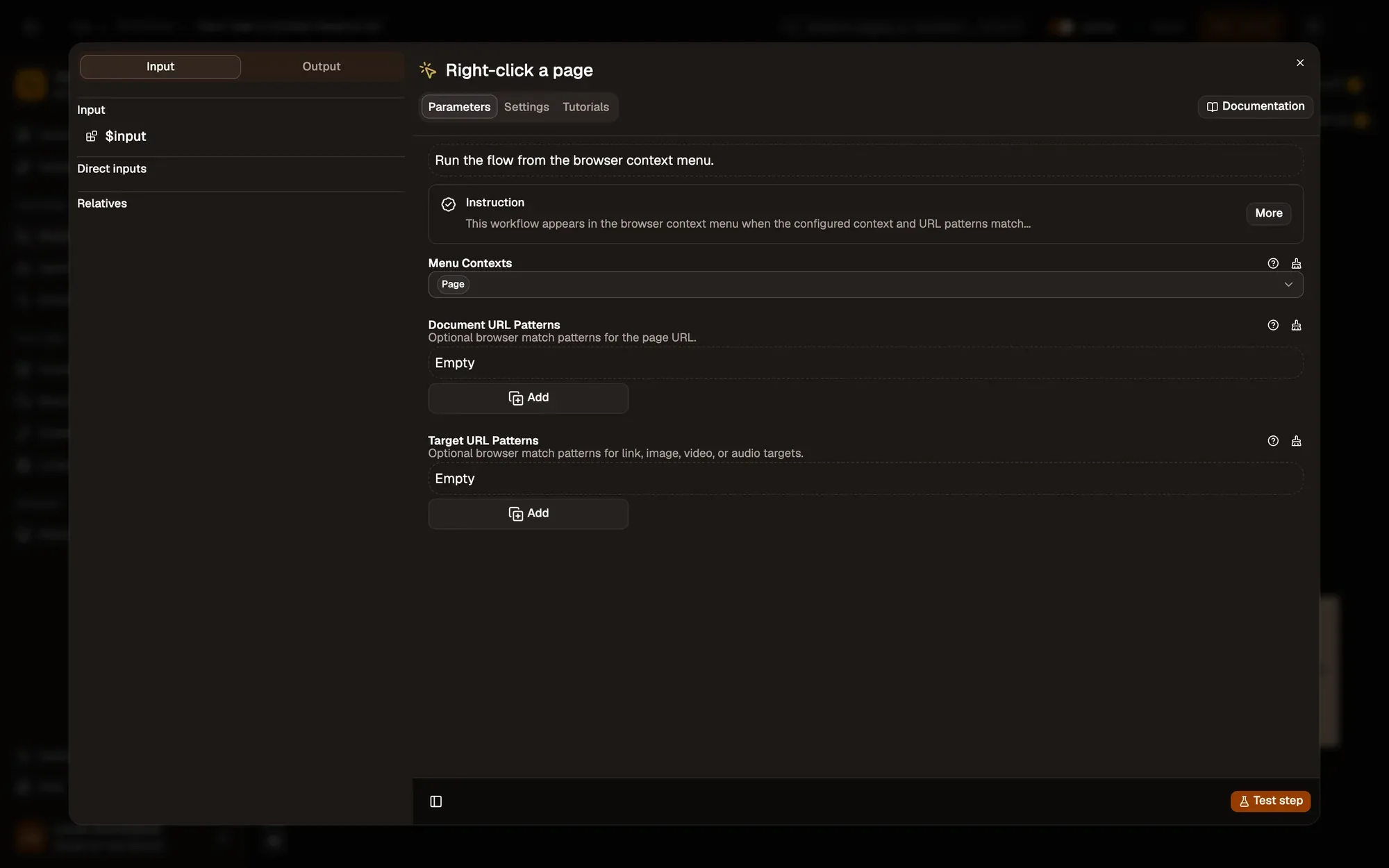 Right-click the page in the AWFlow editor