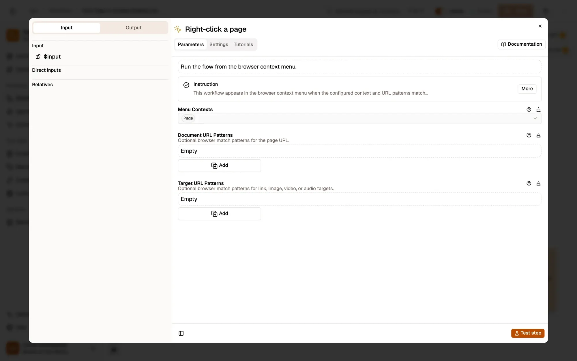 Right-click the page in the AWFlow editor