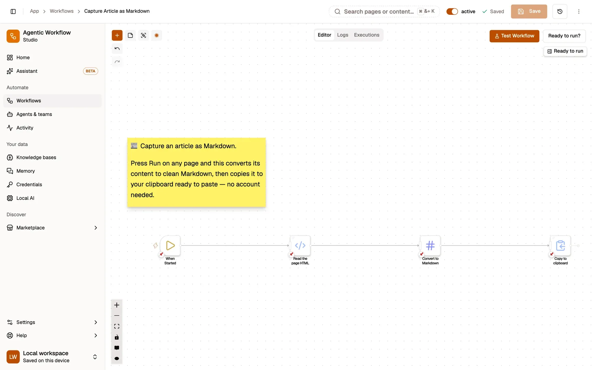 Run it on the page in the AWFlow editor