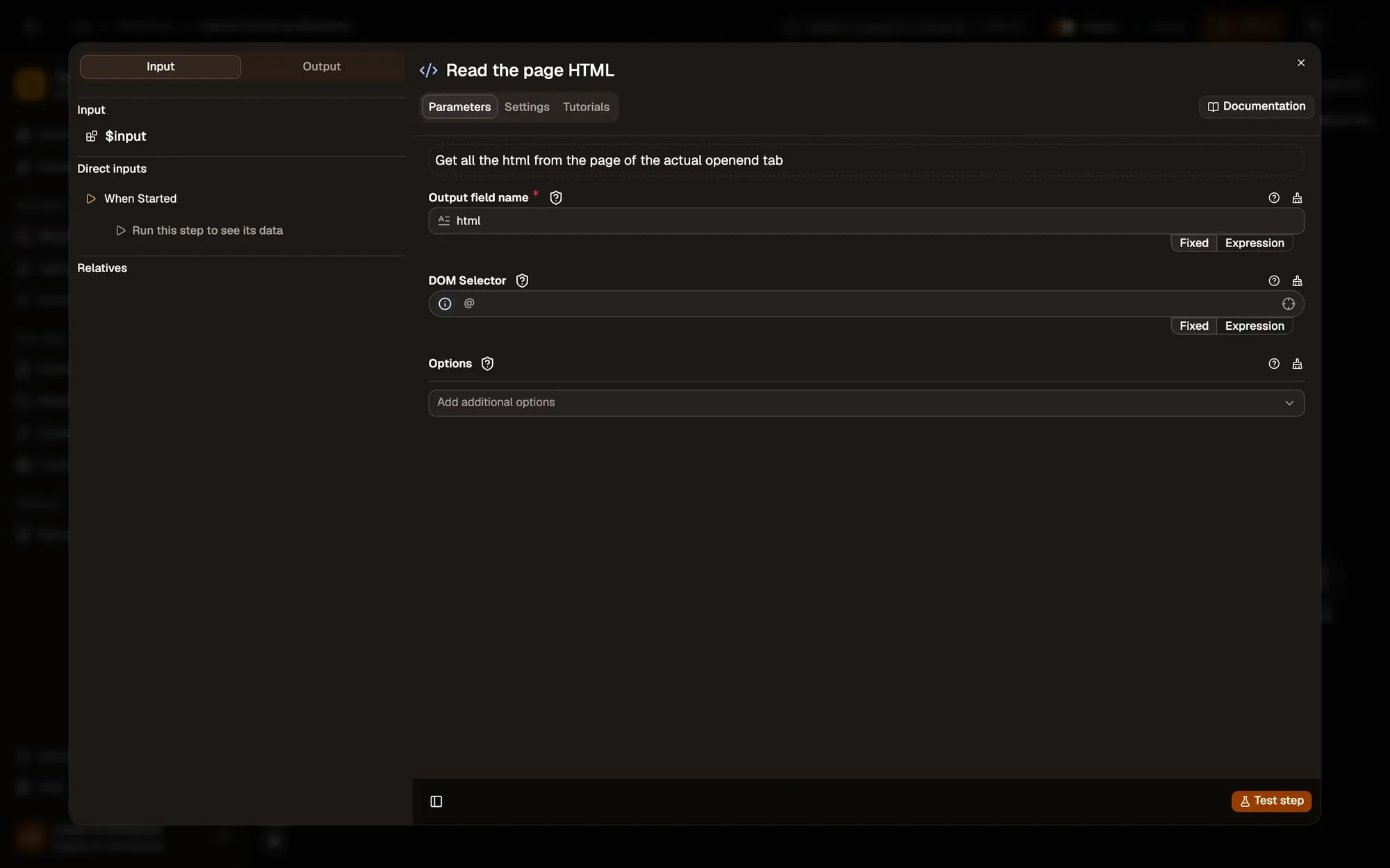 Read the page HTML in the AWFlow editor