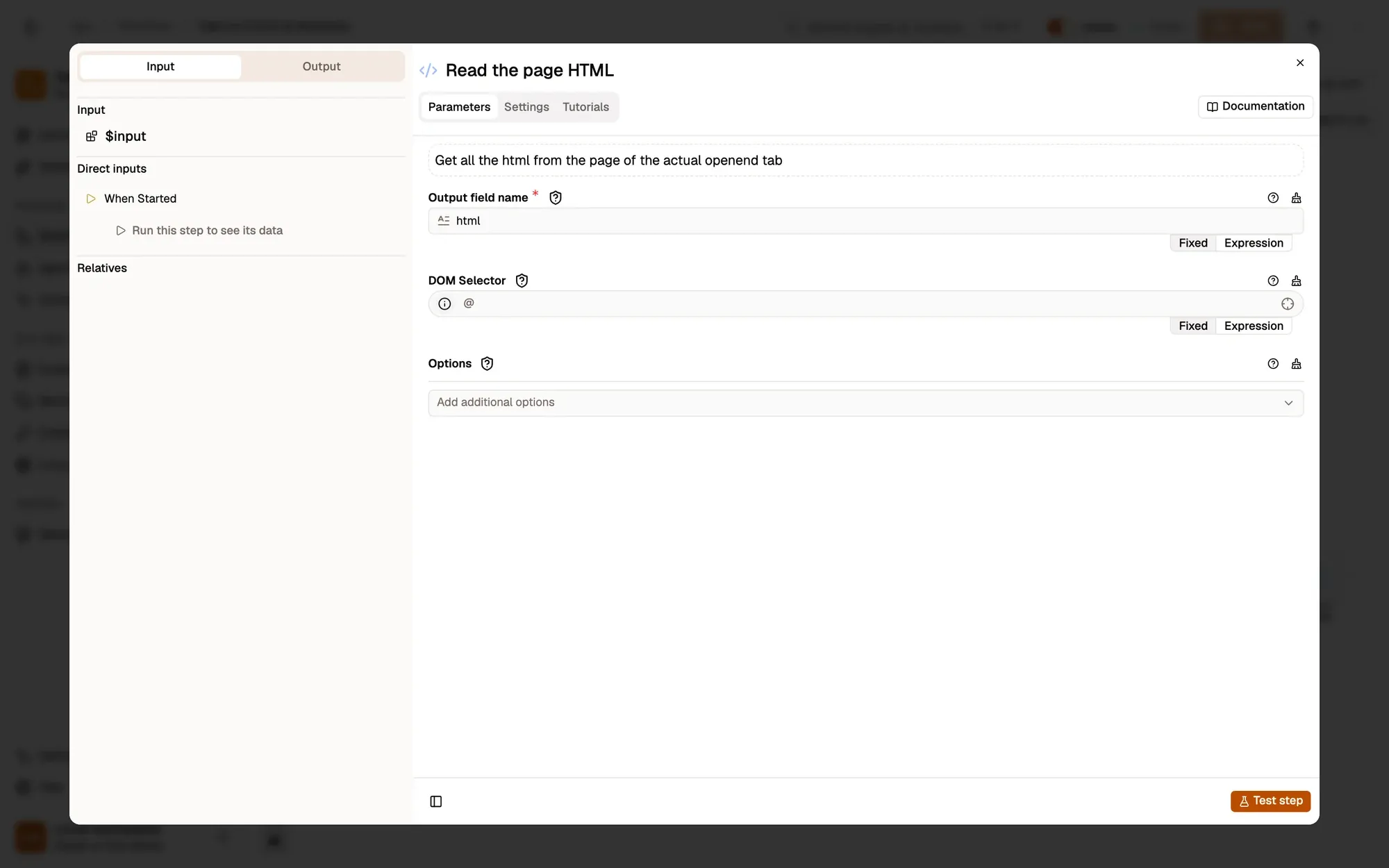 Read the page HTML in the AWFlow editor