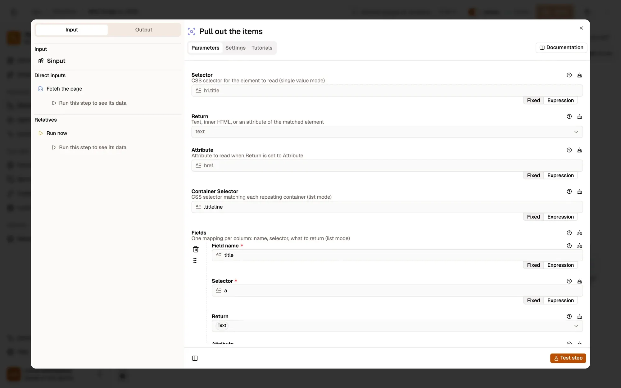 Pull out the items in the AWFlow editor