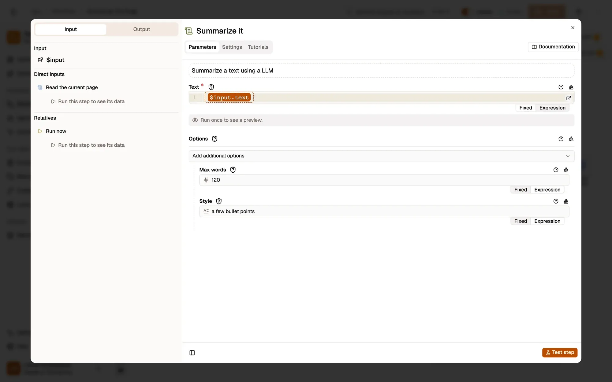 Summarize it on your device in the AWFlow editor